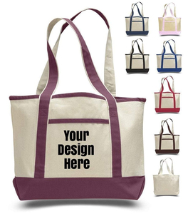 Custom Logo Printed Adjustable Washable <b>Canvas</b> Tote Bag Beige with Purple Trim Eco Friendly <b>Large</b> Capacity <b>Plain</b> Design - Product Image 3