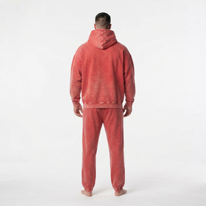 Conjunto de dos piezas de chándal de alta calidad para hombre: Sudadera con capucha extragrande con cremallera completa, lavado ácido, hombros caídos, bolsillo canguro y pantalón con cordón. - Product Image 3