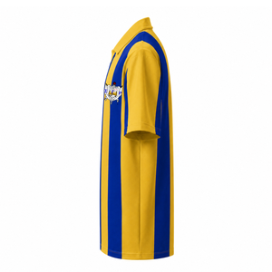 Camiseta de fútbol personalizada de la hermandad Sigma Gamma Rho, camiseta de poliéster a rayas azul y dorado con logotipo en la parte delantera para mujer - Product Image 4