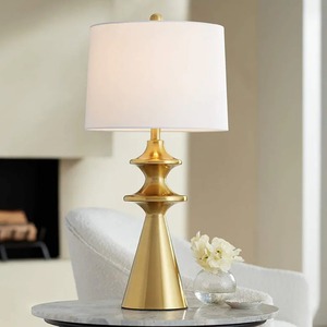 Lampe de table moderne simple en métal doré en forme de cône avec base E26, type C, AC, taille moyenne, lampe décorative pour salon, bureau - Product Image 4
