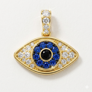 10K Gold Iced Custom Eye Pendant With Blue Sapphire Moissanite Diamond Bezel Setting Religious Hip Hop Jewelry For Everyday Wear - Product Image 1