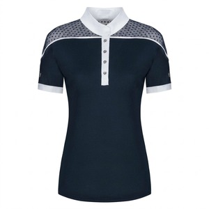 CUSTOM <b>Women's</b> <b>Burgundy</b> Short Sleeve Polo Show Shirt Color Block Collar Button Horse Riding Show <b>Top</b> - Product Image 2