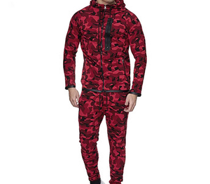 Men Red <b>Camouflage</b> Hooded <b>Tracksuit</b> Full Zipper Sporty Casual Jogging Set 100% Polyester Autumn Wear - Product Image 4