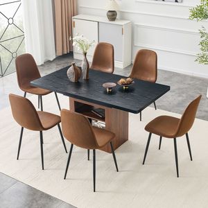 Set Moderno e Lussuoso di Tavolo da Pranzo Espandibile a 6 Pezzi con Sedie, Tavolo Allungabile 59-71 Pollici, Sedie in Tessuto Tecnologico 59-71 Pollici - Product Image 2