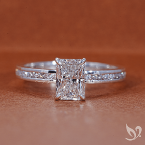 1 carat radiant cut lab grown <b>diamond</b> IGI certified 10k white gold channel pave band modern engagement <b>ring</b> - Product Image 1