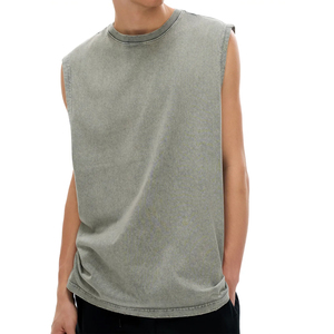 Men's Vintage <b>Distressed</b> 230 GSM Pure Cotton Sleeveless T-shirt Vest for Men Summer Solid Color Washed tank <b>Top</b> - Product Image 5