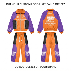 ZAINI High Quality 110 GSM Polyester Taslon Windbreaker Suit Men Winter Hooded Orange Black Purple Panel Style Custom Logo - Product Image 1