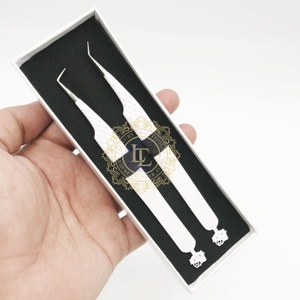 Pince à épiler de luxe en acier inoxydable à pointe diamantée 90/45 degrés, outils de pose de cils de haute qualité, étiquette personnalisée, pour faux cils - Vente en gros - Product Image 3