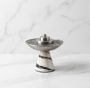 Royal Arabic Style Metallic <b>Silver</b> Incense Chalice on Marble Pillar – Modern Oud Fragrance Diffuser Stand for Hotel Lobby - Product Image 6