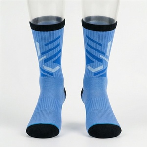 Blue Geometric Pattern Athletic Crew Socks Breathable Running Sport Socks for Adults Summer Use - Product Image 1