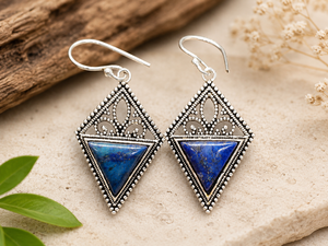 Vintage Large Earrings with fancy Shape <b>Lapis</b> <b>Lazuli</b> - Product Image 1