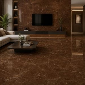 MARMO PULPIS CHOCO Glossy Porcelain Floor Tiles 800x800mm Polished Stone Imitation Texture Non-Slip For Living Room Interior Use - Product Image 1