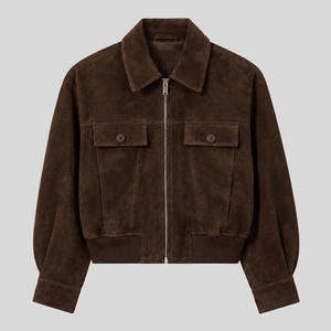 Top Winter Collection <b>Suede</b> Bomber <b>Jacket</b> <b>Women</b> Zipper Closure Turn-down Collar Full Sleeve Short Length Autumn <b>Jacket</b> - Product Image 1