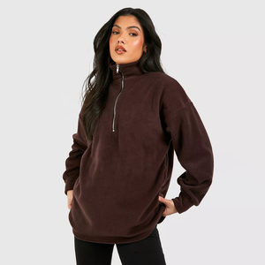 Sweat-shirts à capuche en polaire pour femmes, style urbain, demi-zip, coupe oversize, effet teddy, col montant, mode hiver - Product Image 1