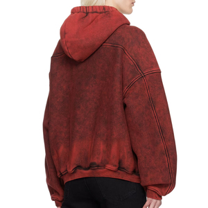 Sweat-shirt à capuche oversize rouge uni en coton délavé French Terry unisexe avec poches, coupe classique, idéal pour l'automne - Product Image 5
