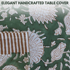 Handblock Printed <b>Tablecloth</b> Green and White Vintage <b>Tablecloth</b> Farmhouse Decor Wedding <b>Tablecloth</b> Custom Size Cotton Tablecover - Product Image 2