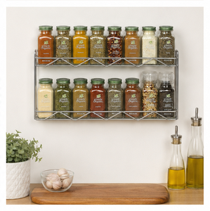 Modern Black Metal and Solid 2 Tier Spice Rack Organizer Freestanding Kitchen Counter <b>Shelf</b> for Seasoning Jars Durable Rack - Product Image 6
