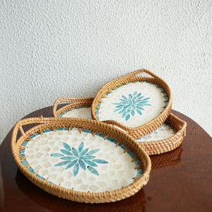 Bandeja de servir de nácar y ratán, elegante para decoración del hogar, bandeja de almacenamiento de vajilla a precio económico. - Product Image 4