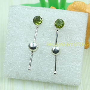 Natural Peridot Gemstone Drop <b>Dangle</b> <b>Earrings</b> 925 Sterling <b>Silver</b> Handmade Minimalist Long Bar <b>Earrings</b> for Women Gift Mom Her - Product Image 4