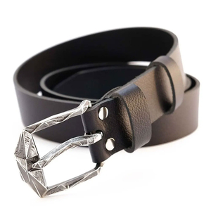 Cinturón Casual de Cuero Vacuno Marrón con Hebilla Geométrica Plateada, Diseño Sólido y Duradero - Product Image 4