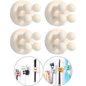 Set di 4 Portaspazzolini in Silicone con Ganci per Rasoio, Adesivi da Parete per Appendere Asciugamani, Chiavi, Cavi - Product Image 1