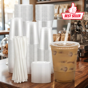 Gobelets jetables transparents robustes et sûrs pour les aliments, 16 oz, avec couvercles et pailles, pour café glacé, smoothies, boissons froides, gobelets en <span class=keywords><strong>plastique</strong></span> transparent - Product Image 1