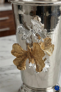 Ensemble de couverts élégants en métal avec accents en feuille d'or, finition miroir haute brillance, passe au lave-vaisselle, vaisselle de mariage - Product Image 6