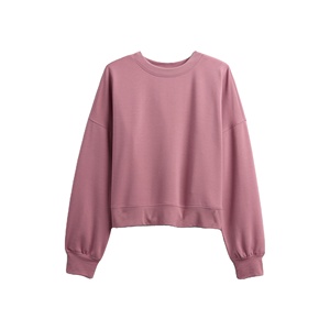 Sweat-shirt à col rond surdimensionné pour femmes, taille plus, épaules tombantes, couleur unie sur le devant, en coton et bambou tricoté, respirant, automne-hiver - Product Image 4