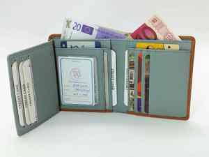 Cartera larga de cuero para hombre, tarjetero triple con cierre a presión, secciones para guardar billetes y bolsillos interiores para tarjetas - Product Image 3