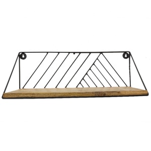 Iron And Wood Stylish Design Luxury Wall Decorative Rack Dead Matt Black Powder Coated Finishing - Product Image 1
