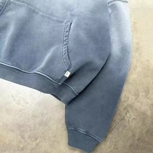 Customized Logo Wholesale Distressed Heavyweight 450gsm Hoodies Double Layer Streetwear Stone Washed <b>Pullover</b> Cropped Sun Faded - Product Image 4
