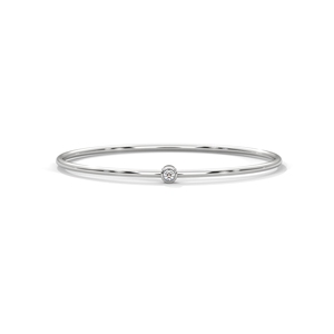 White Gold Diamond Bangle Open <b>Bracelet</b> Slim Round <b>Stone</b> Minimalist Jewelry Gift - Product Image 1