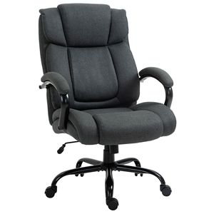 Silla de Oficina de Lino de Gran Tamaño con Capacidad para 484 lb, Altura Ajustable, Ruedas Giratorias, Color Gris Carbón, Asiento Ancho para Personas Altas - Product Image 1