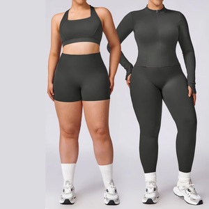 Customized Women’s Plus Size Yoga Set – Color Block V-Neck Sports Bra, Yoga Jacket & High Waist Gym Leggings - Product Image 5