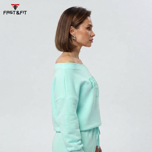 High Quality Custom Designed Women's <b>Off</b>-<b>Shoulder</b> Long Sleeve Plus Size <b>Sweatshirt</b> Anti-Wrinkle Breathable with Front Logo Print - Product Image 3