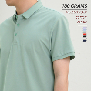 Polo à manches courtes pour homme '' SOSH4 '' - Couleur unie - Coupe classique - Respirant - Vêtement décontracté - Tissu en soie de mûrier et coton - 180 grammes - Product Image 2