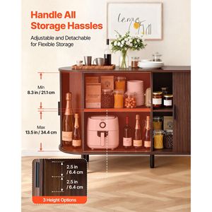 Mid Century Fluted Coffee Bar Cabinet 2-Door <b>Sideboard</b> Buffet Station with Sliding Doors for Home Office - Product Image 4