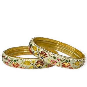 Wholesale Price Affordable Designer Gold Plated <b>Glass</b> <b>Bangles</b> Set White Multicolor Traditional Pattern Festive Wear - Product Image 2