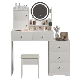 47\" <b>Makeup</b> <b>Vanities</b> Set with Lighted Mirror Cushioned Stool 3 Color Lights for Daily <b>Vanity</b> Use - Product Image 1