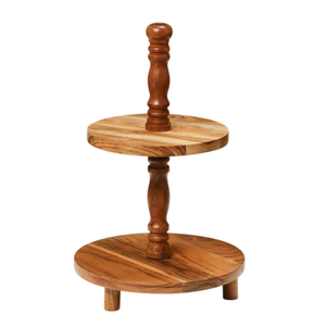 Eco-Friendly Acacia Wood 2 Tier Cake Stand Wooden Cupcake Dessert Display Serving <b>Tray</b> For Wedding Party And <b>Kitchen</b> Decoration - Product Image 1