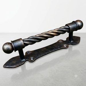 Poignée de portail traditionnelle en fer forgé résistant à la rouille, design corde torsadée, finition peinte, installation facile - Product Image 1