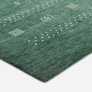 Tapis tribal solide, style minimaliste tissé à la main, géométrique, bohème, pour salon et chambre, en laine, moderne, vert, décoration artisanale - Product Image 2