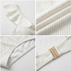 ชุดบิกินี่ 2 ชิ้นสีขาวแบบริบบิ้นสำหรับผู้หญิง NORTH APPROACH เสื้อท่อนบนแบบ Bandeau คอวีลึก กางเกงเอวสูง แต่งระบาย ผ้าสเตรช ชุดว่ายน้ำ - Product Image 4