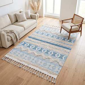 Boho Handwoven Wool Cotton Area Rug with Geometric Pattern for Modern Home Decor - Product Image 2