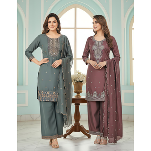 Conjunto de 3 Piezas de Traje Kurti Tradicional Romano de Vidrio para Mujer, Ropa de Fiesta, Tallas M-XXL - Product Image 1