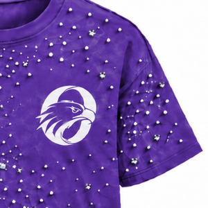 T-shirt unisexe violet à manches courtes et col rond, orné de perles, personnalisé, mode décontractée, streetwear, haut - Product Image 5
