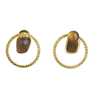 Pendientes de latón chapados en oro con piedra natural y engaste geométrico, joyería vintage de moda para mujer - Regalo - Product Image 2