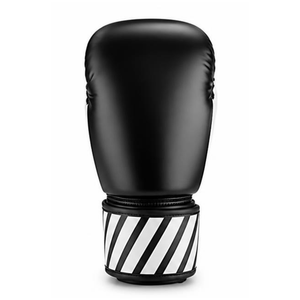 Gants de boxe robustes en cuir PU et latex 12oz pour hommes, avec poignets rayés noir et blanc, pour le sparring - Product Image 3