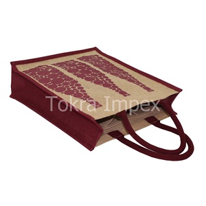 Elegante Bolsa de Yute con Estampado de Puntos de un Solo Color, Laminada en PP, con Soporte para Tres Botellas de Vino, Asa de Cuerda Acolchada, para Promociones - Product Image 5