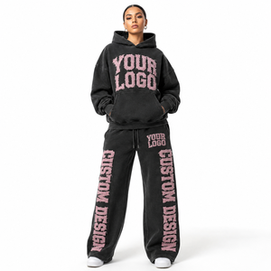 Ensemble de survêtement oversize pour femme, avec logo personnalisé, taille élastique et cordon de serrage, en molleton double face brossé, fabrication sur mesure - Product Image 1